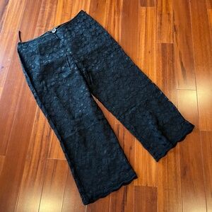 Loranzo Italy Made Black Lace Pants Crop Wide Leg Cotton Viscose Size 42 / US 6